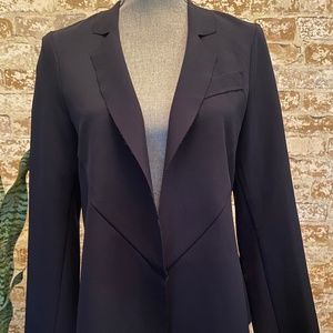 XTSY Designer Italian Made Stretch Navy Blue Raw Edge Blazer Size Large – US 6/8